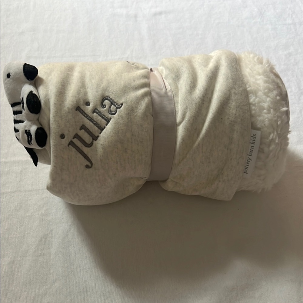 Pottery Barn Kids Cream Sherpa Blanket with Zebra Plush